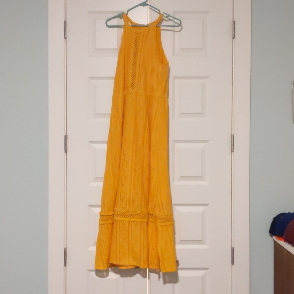 Yellow crochet detail maxi dress